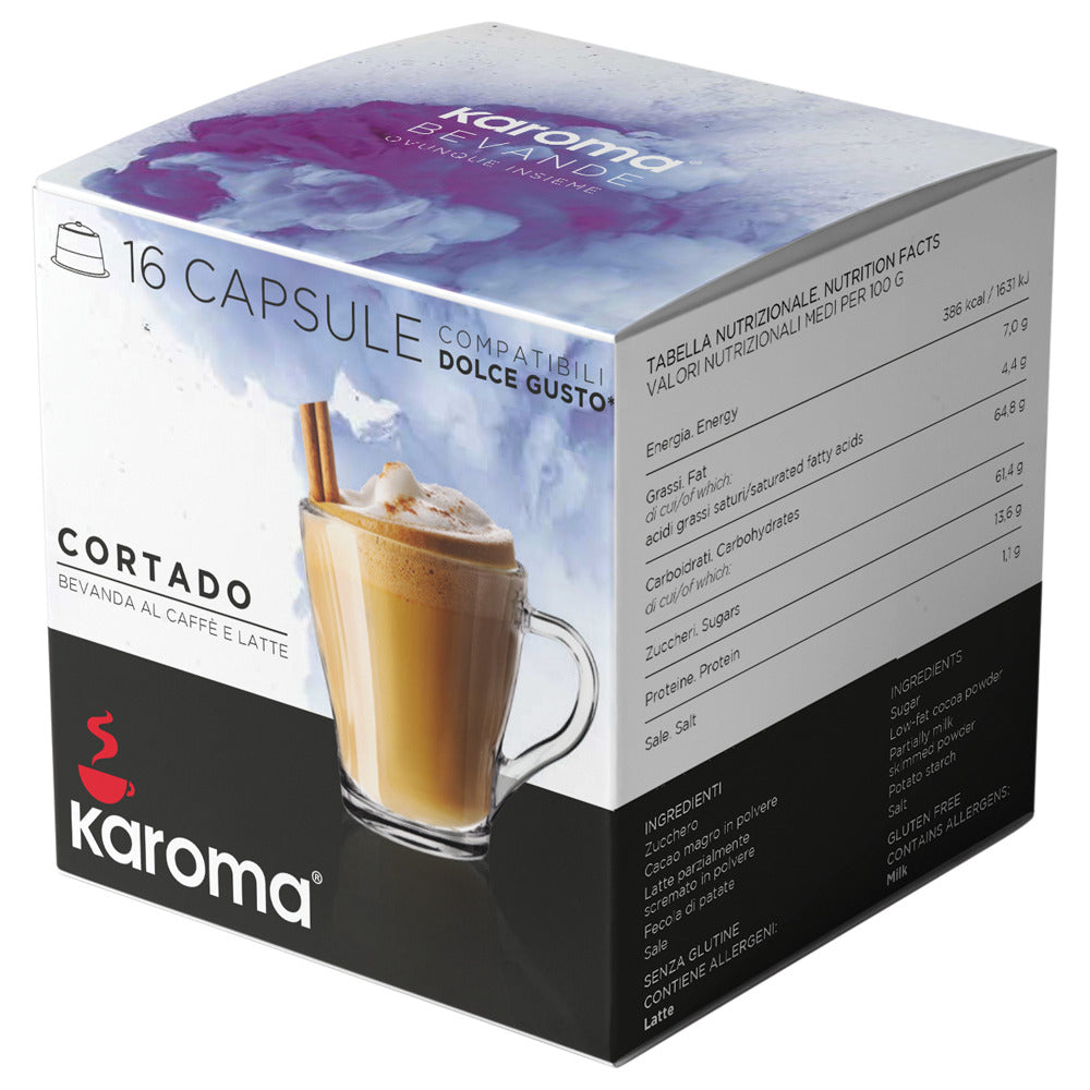 Cápsulas Karoma CAFÉ CORTADO (compatibles Dolce Gusto) Caja con 16 unidades